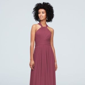 Size 8 Chianti David's Bridal Mesh Bridesmaid Dress with High-Neck Halter